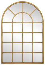44 Inch Wood Wall Mirror, Arched Windowpane Shape, Antique Gold