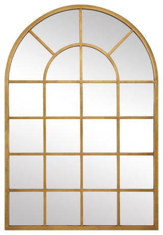 44 Inch Wood Wall Mirror, Arched Windowpane Shape, Antique Gold