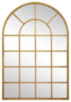 44 Inch Wood Wall Mirror, Arched Windowpane Shape, Antique Gold