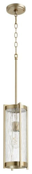 Quorum 809-80 One Light Pendant, Aged Brass With Clear Chisseled Glass Finish