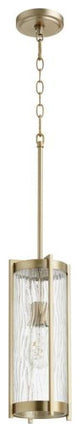 Quorum 809-80 One Light Pendant, Aged Brass With Clear Chisseled Glass Finish