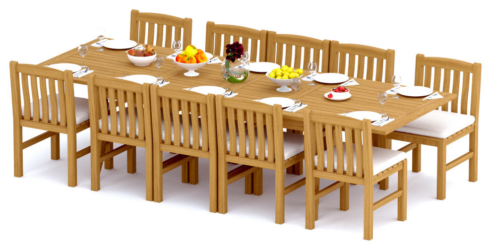 11-Piece Outdoor Teak Set: 122" X-Large Rectangle Table, 10 Devon Armless Chairs