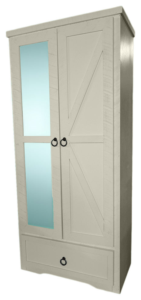 Farmhouse extra wide Solid Wood Armoire Wardrobe With Mirror, Soft White