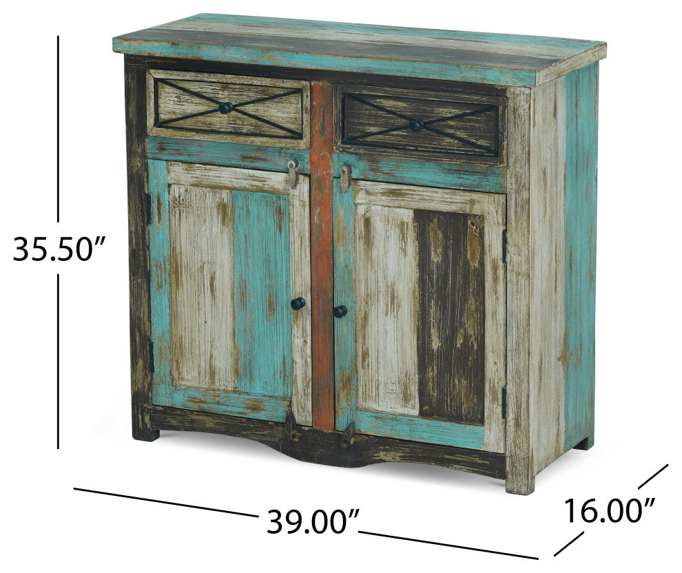 Tracey Handmade Distressed Mango Wood Sideboard, Multicolored
