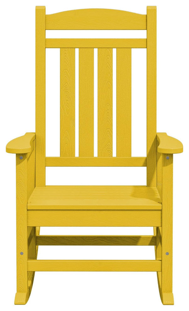 All-Weather HDPE Patio Rocker With High Back and Classic Slat Design, Yellow