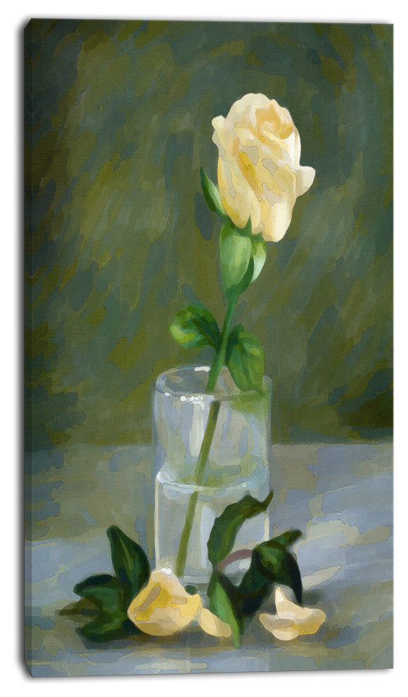 Rose Flower in Glass Watercolor, Floral Canvas Art Print, 16"x32"