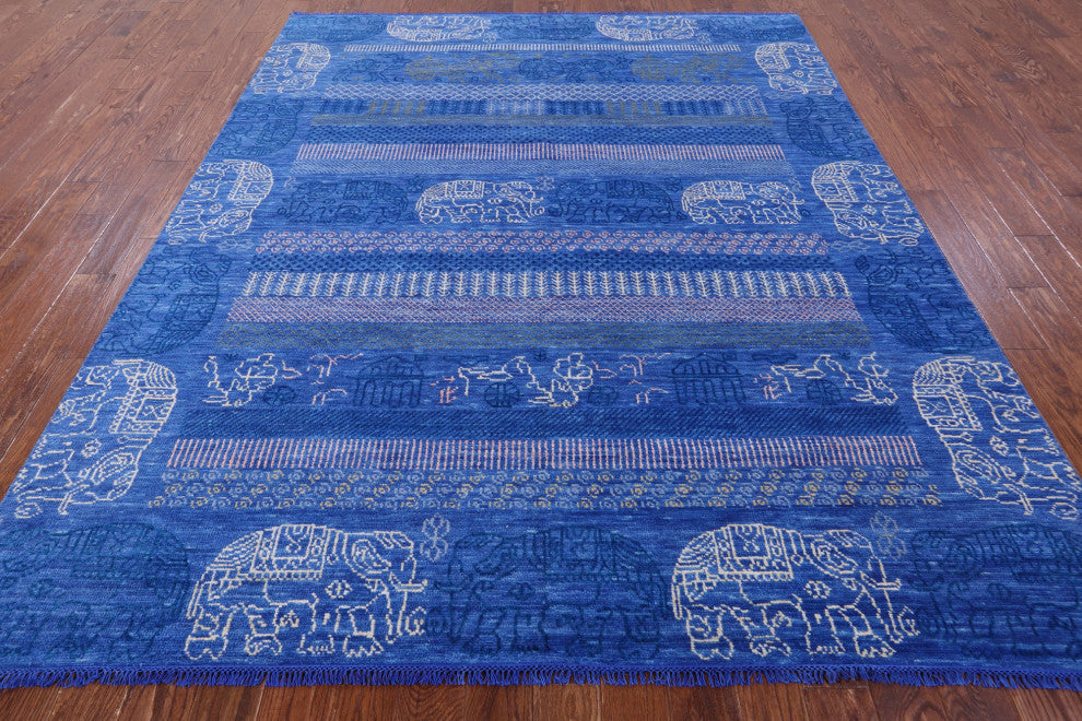 Hand Knotted Persian Gabbeh Elephant Design Wool Rug 8' 2" X 10' 2" - Q13611