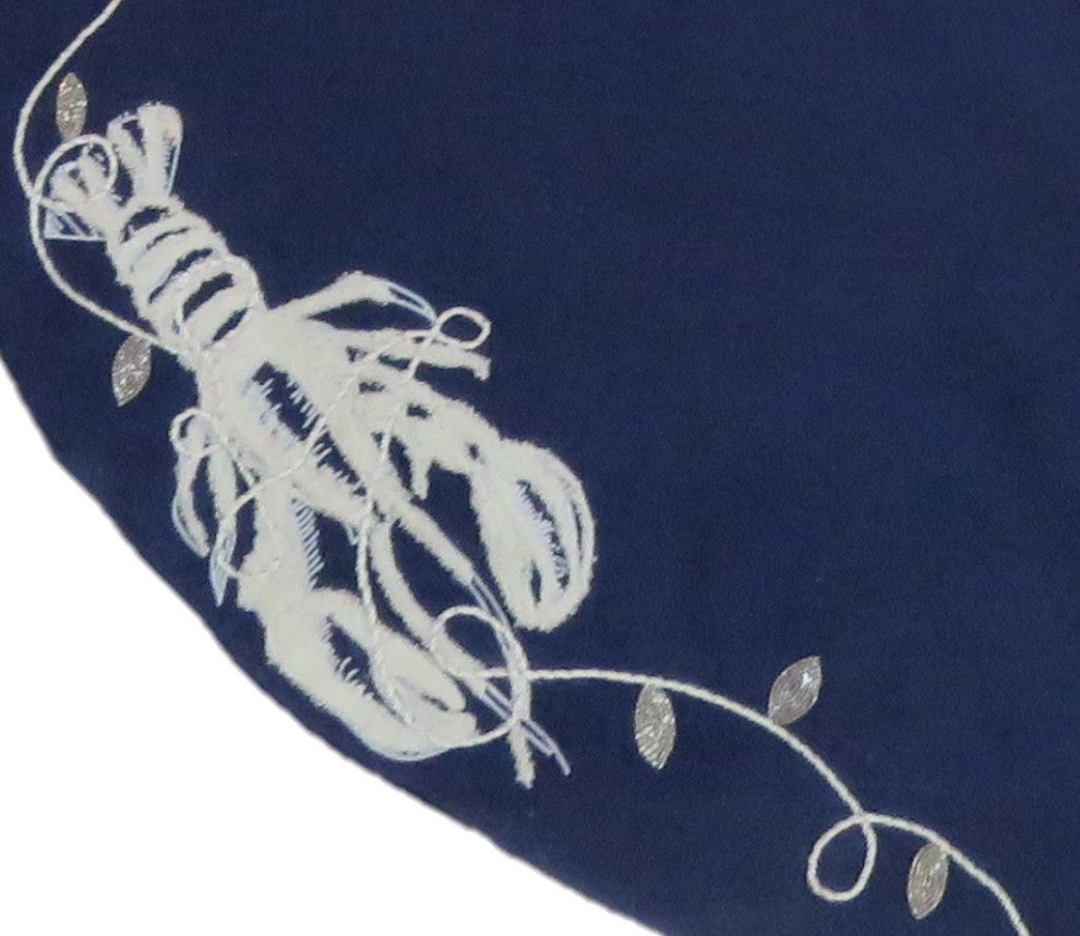 Handmade Christmas Tree Skirt, Lobsters on Navy Blue Cotton, 60"