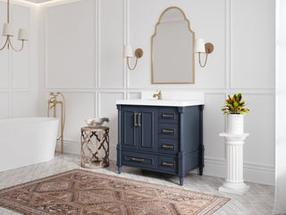 Aberdeen 36 Left Offset Bath Vanity in Hale Navy Blue  2" Piatra Gray