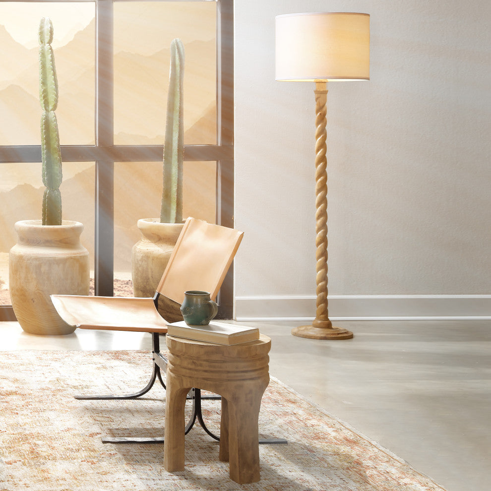 Barley Twist Floor Lamp, Natural Mango Wood