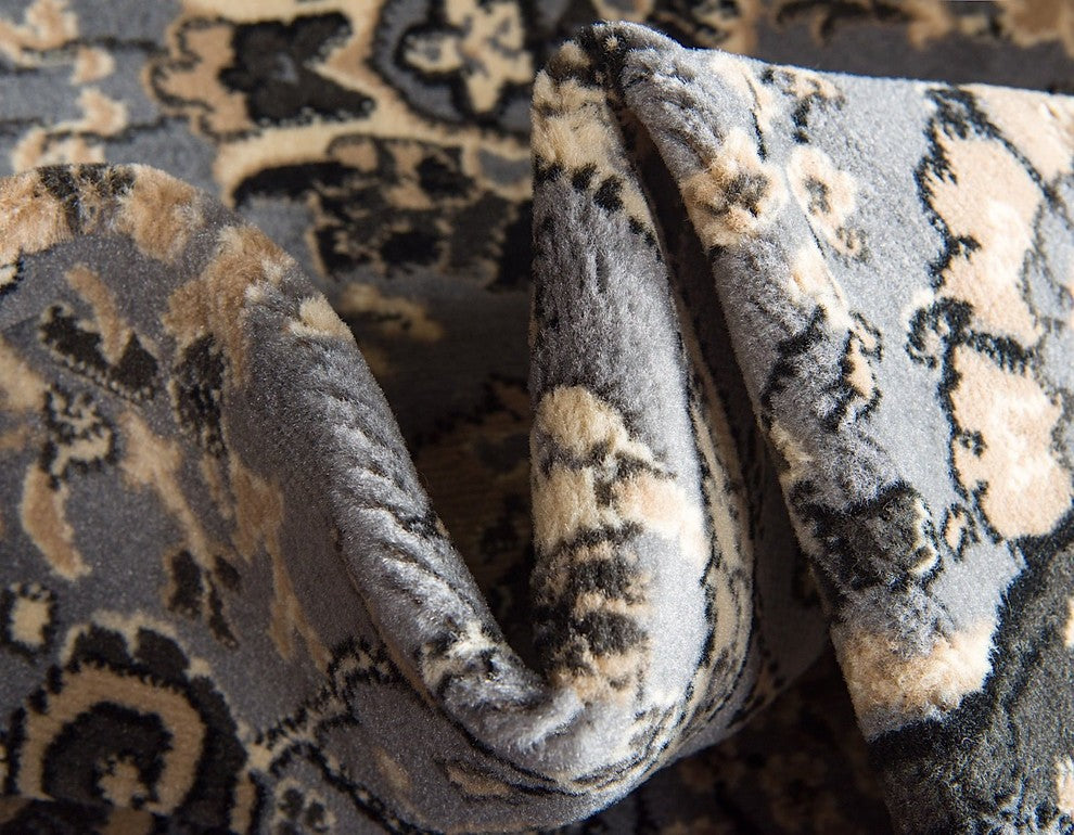 Country and Floral Kashan 8' Square Smoke Area Rug