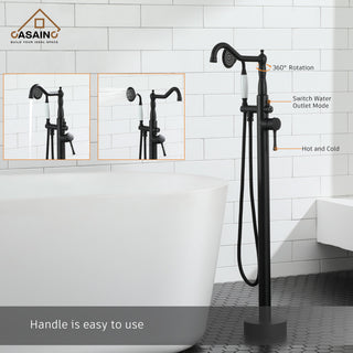 Single Handle Classical Freestanding Bathtub Faucet with Hand Shower Hand, Matte Black