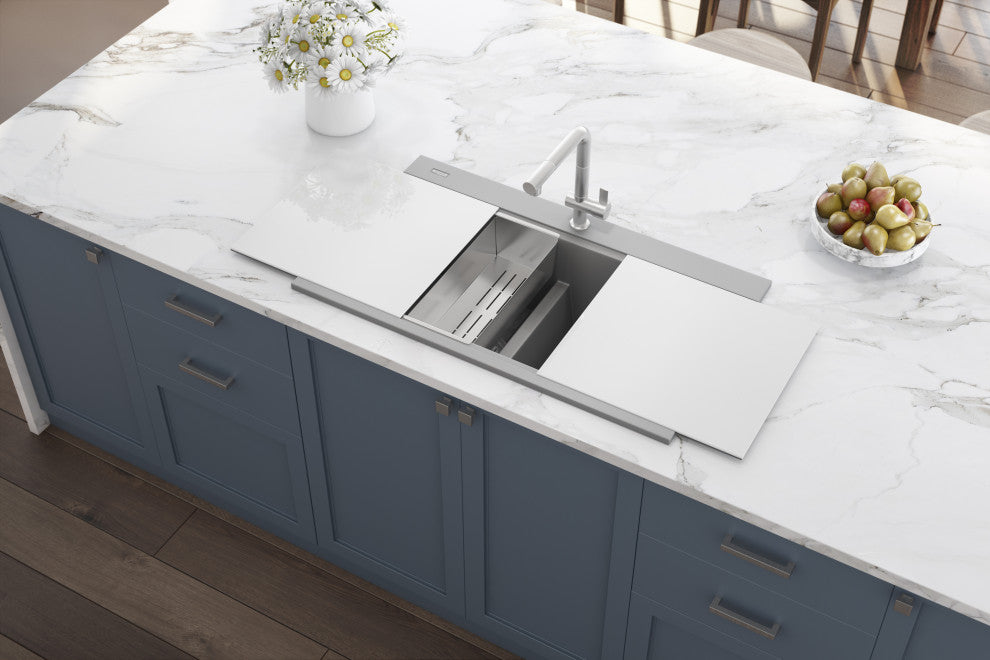 34 inch Workstation Granite Composite Sink - Silver Gray - RVG1350GR