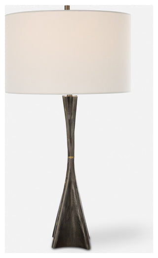 Minimalist Industrial Cast Iron Tapered Table Lamp 32 in Rustic Pitted Metal