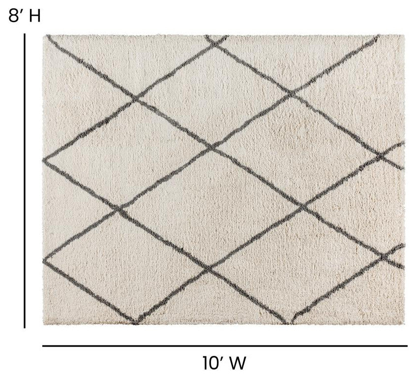 Shag Style Diamond Trellis Area Rug - 8' x 10' - Ivory/Gray Polyester (PET)