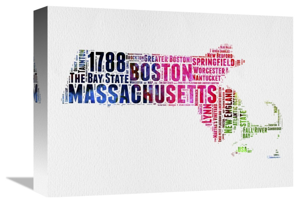 "Massachusetts Watercolor Word Cloud" Fine Art Print