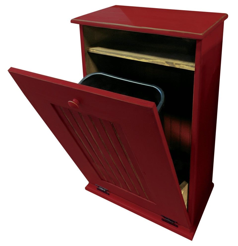 Wooden Trash Bin, Old Red