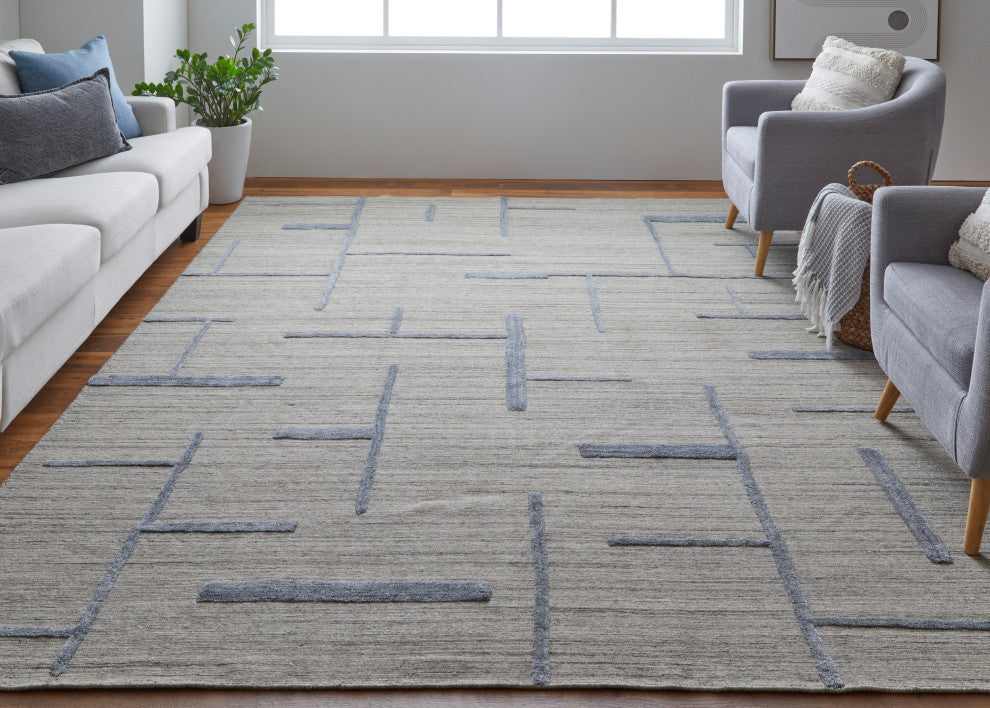 Longridge T8002 Modern/Casual/Scandinavian Area Rug, Ivory/Blue, 8'x10'