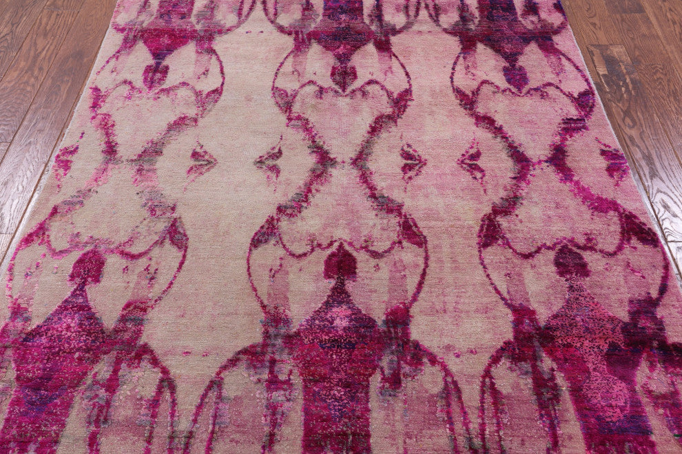Modern Hand Knotted Silk Oxidized Wool Rug 5' 3" X 7' 11" - Q13084