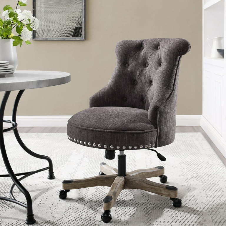 Classic Office Chair, Swivel Design & Diamond Button Tufted Back, Charcoal Gray