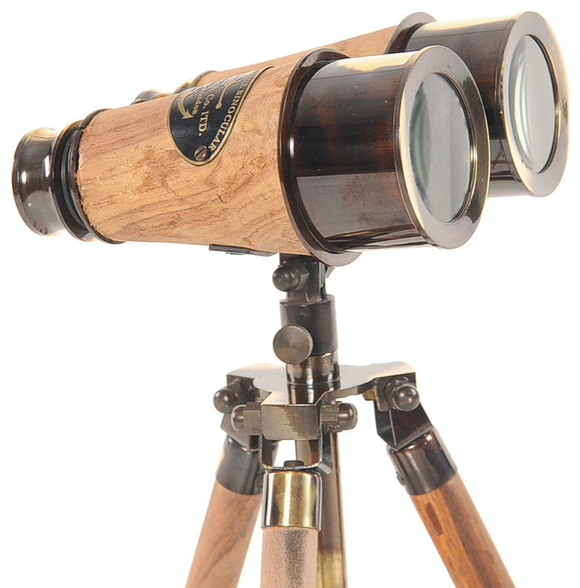 Wood/Brass Binocular On Stand