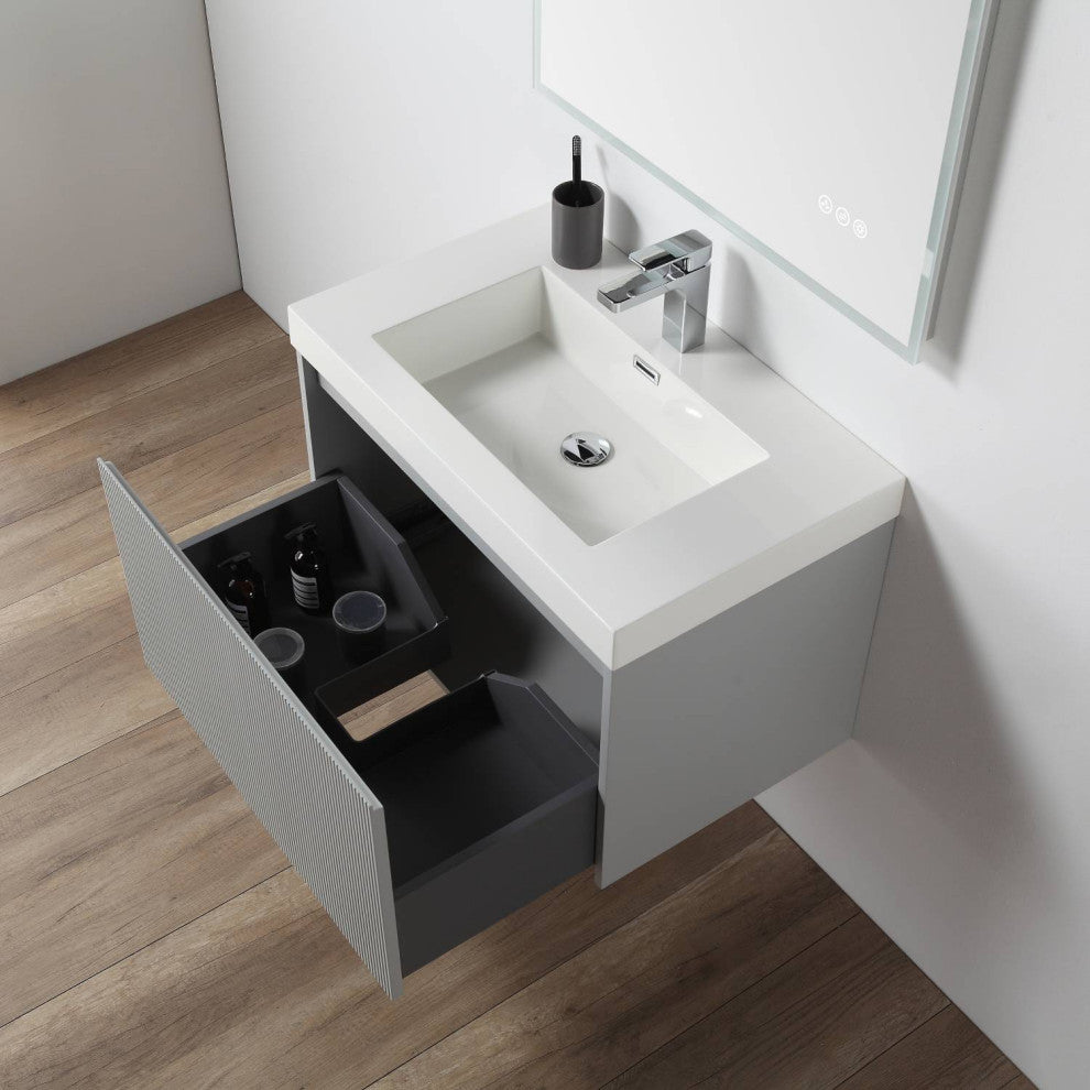Floating Bathroom Vanity with Sink, Wall Mounted Vanity, Grey, 30" W/ Sink, Side Cabinet
