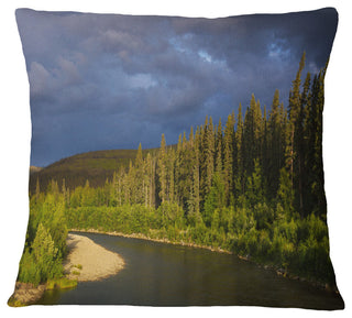 Lake On Alaska Under Clouds Landscape Printed Throw Pillow, 16"x16"