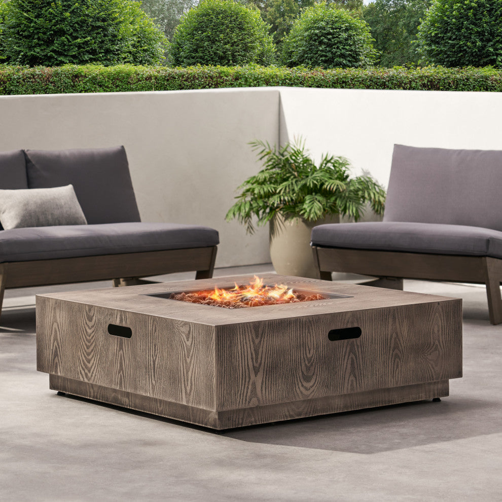 Jasmine Outdoor 50,000 BTU Square Fire Pit, No Tank Holder, Brown Wood Pattern