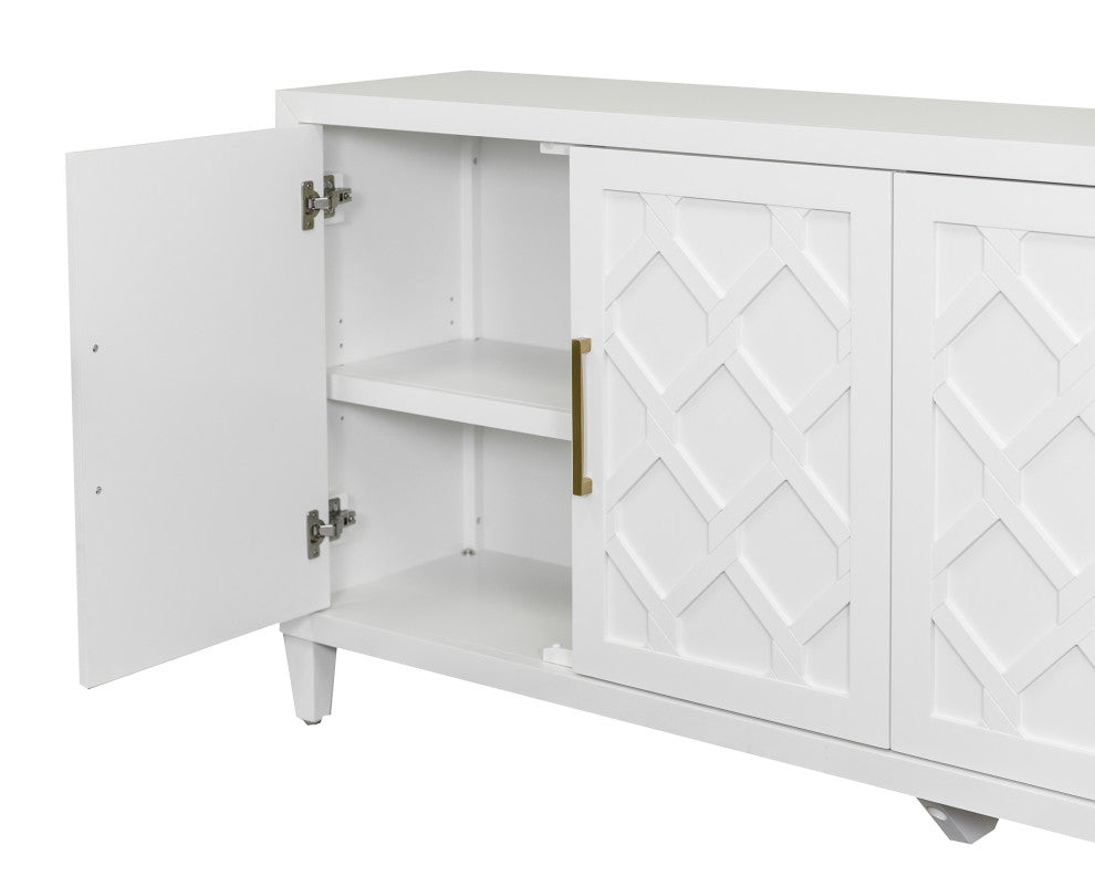 Modern Wood 80" Console With With doors, TV Stand, Fully Assembled, White