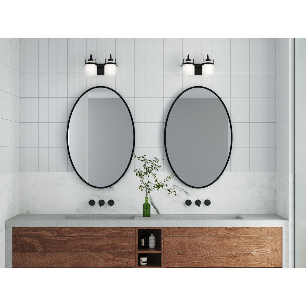 Fessler Collection Two-Light Matte Black Opal Glass Farmhouse Bath Light