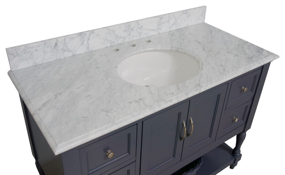 Beverly 48" Bathroom Vanity, Marine Gray, Carrara Marble
