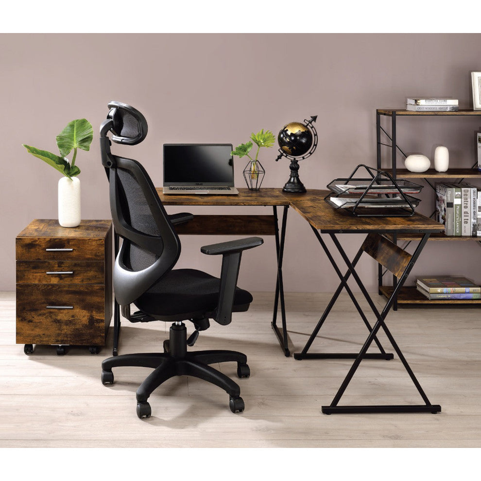 Wooden L-Shaped Top Writing Desk, Weathered Oak