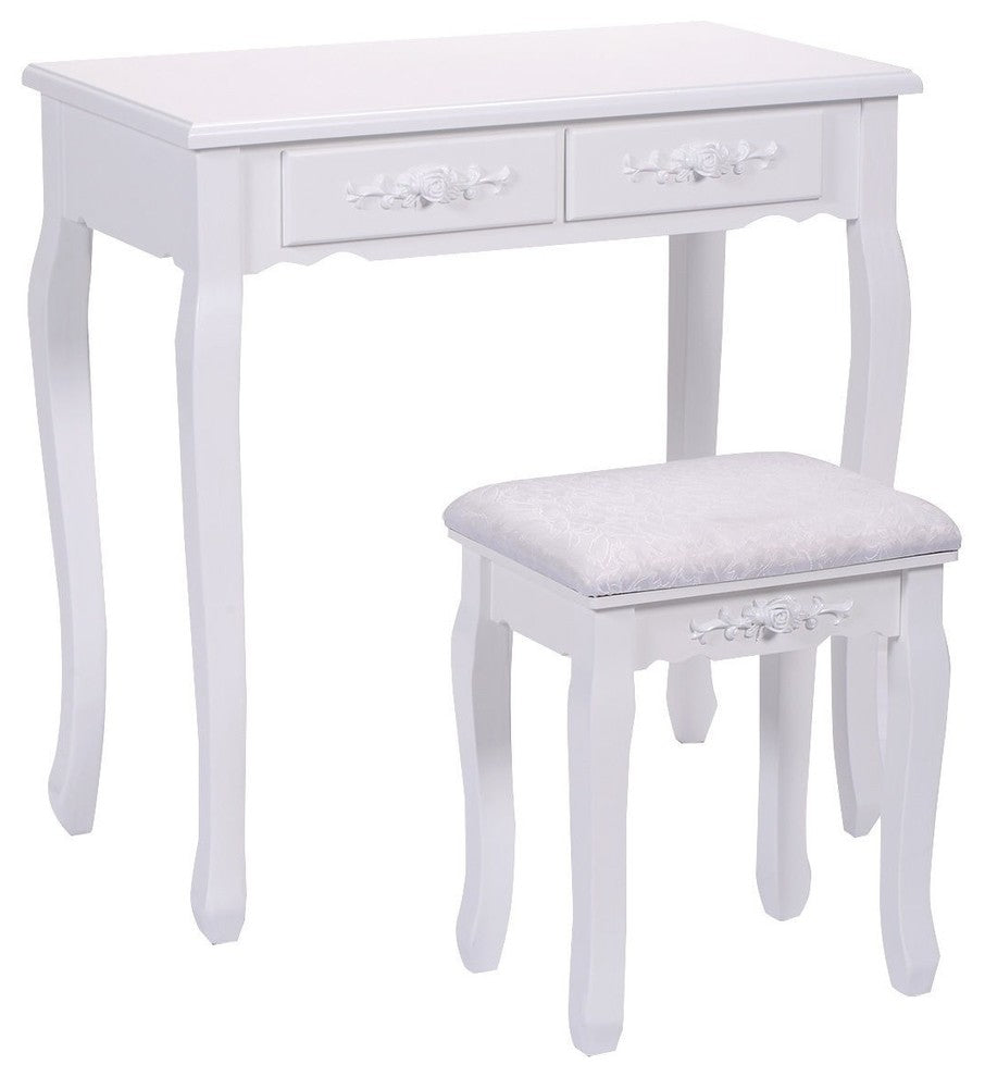 Modern Vanity Makeup Dressing Table With a Mirror and 4 Drawers, White