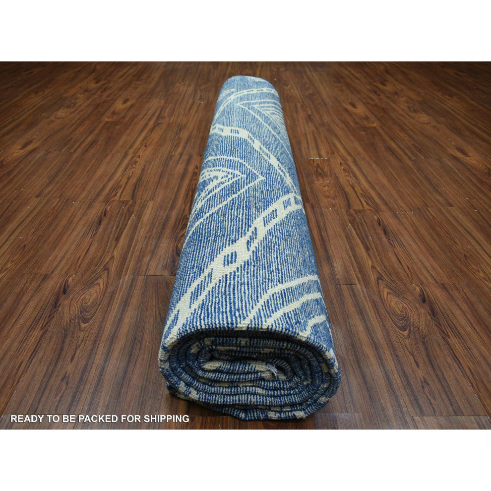 Denim Blue Hand Knotted, Soft and Shiny Wool, Moroccan Berber Rug, 12'3"x14'3"