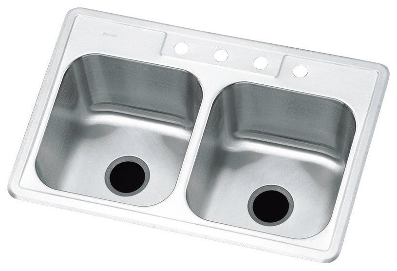 Sterling Plumbing 11402-4-NA Double Basin Kitchen Sink, 33"x22"