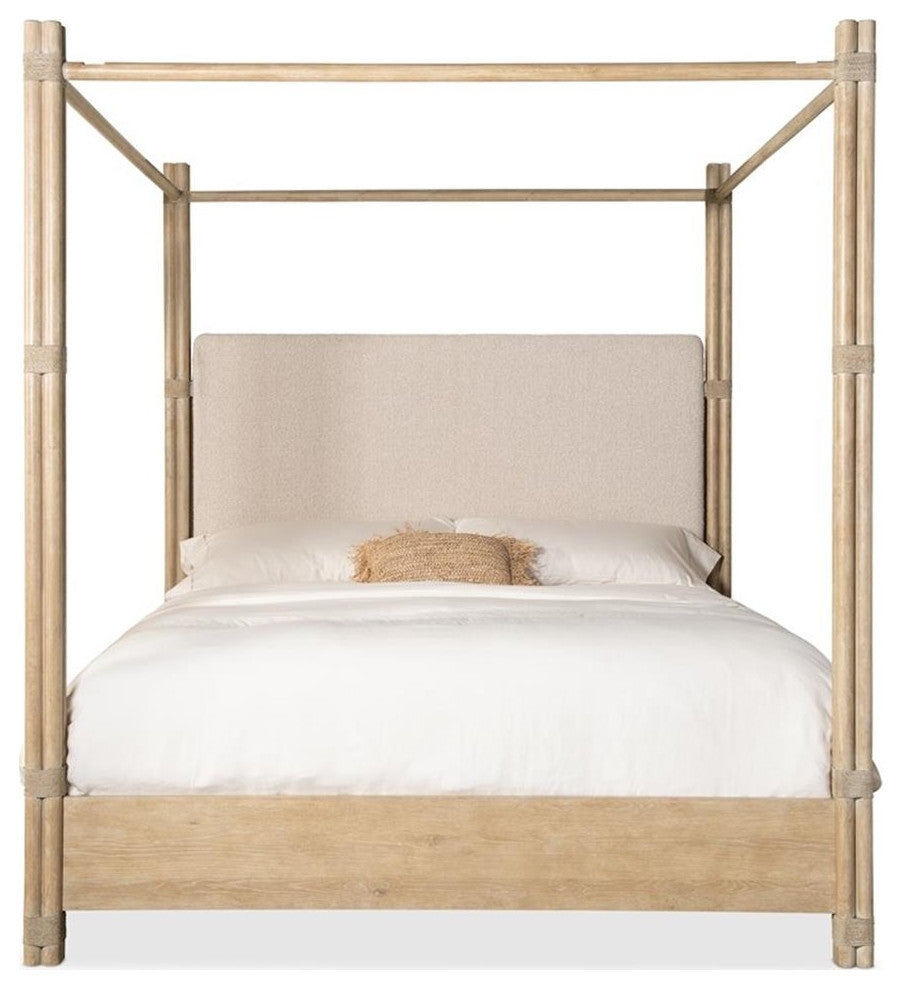 Retreat King Fabric Upholstered Poster Bed in Beige by Hooker Furniture