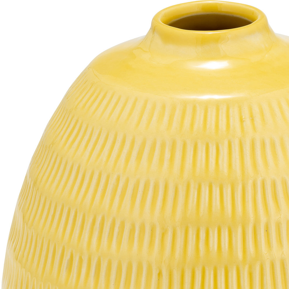 Ceramic 7", Stripe Oval Vase, Yellow