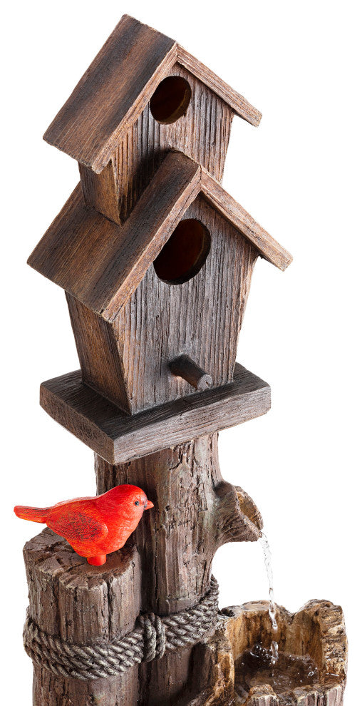 35" Tall Outdoor 3-Tier Birdhouse Water Fountain Yard Art Decor