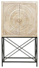 Albert Solid Wood Wine Cabinet With 2 Hand-Carved Doors, Distressed White