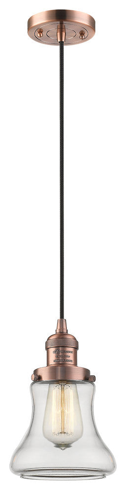 Bellmont 1-Light LED Mini Pendant, Antique Copper, Glass: Clear