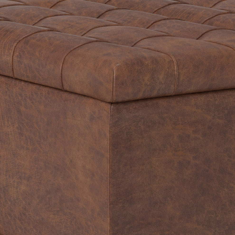 Harrison Small Square Coffee Table Storage Ottoman, Distressed Saddle Brown