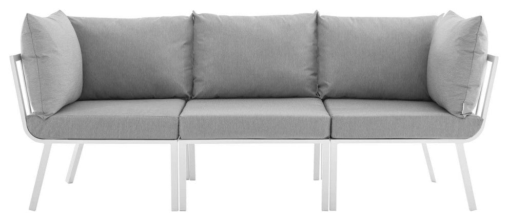 Riverside 3 Piece Outdoor Patio Aluminum Sectional Sofa Set - White Gray