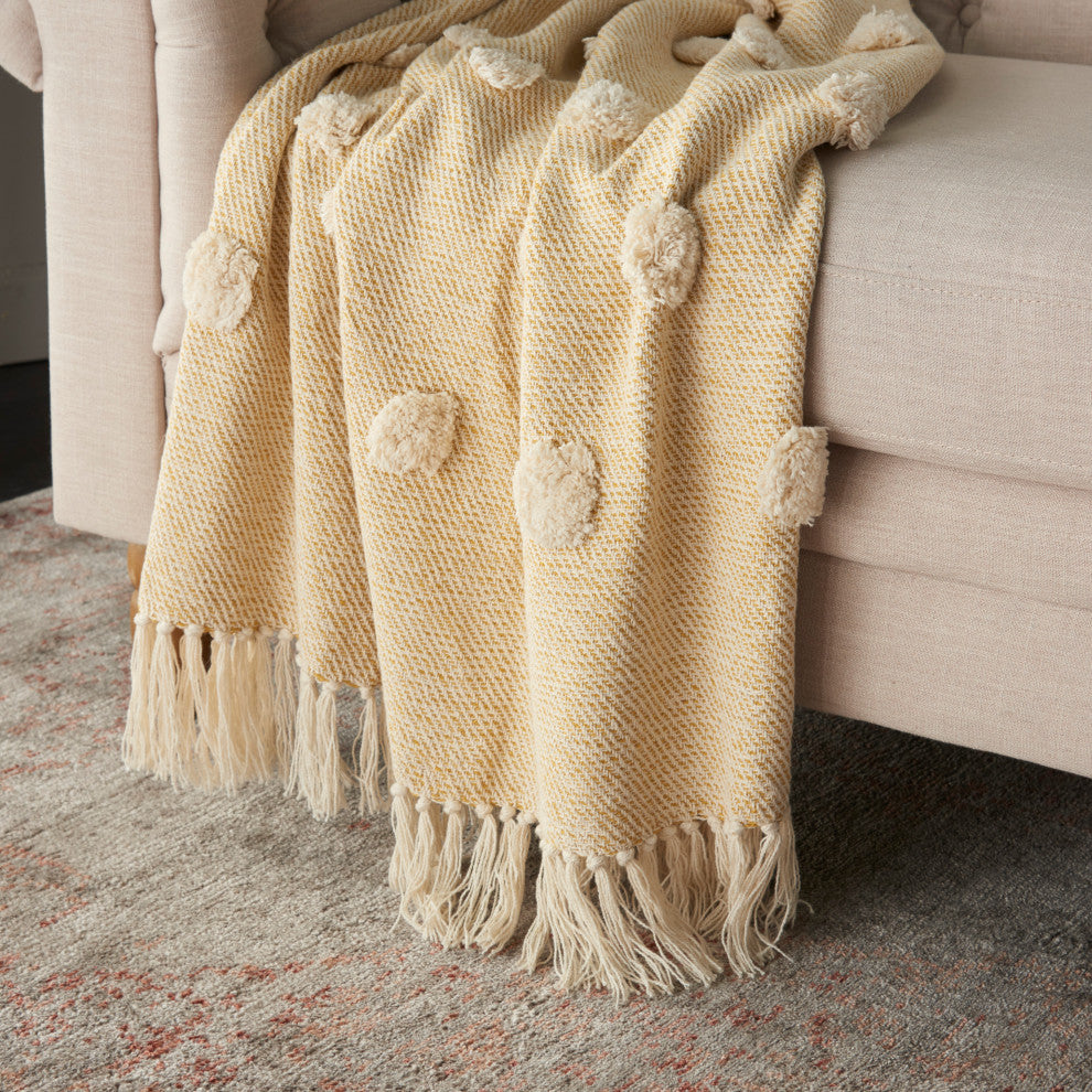 Mina Victory SH019 Throw Blanket, Mustard, 50" x 60"