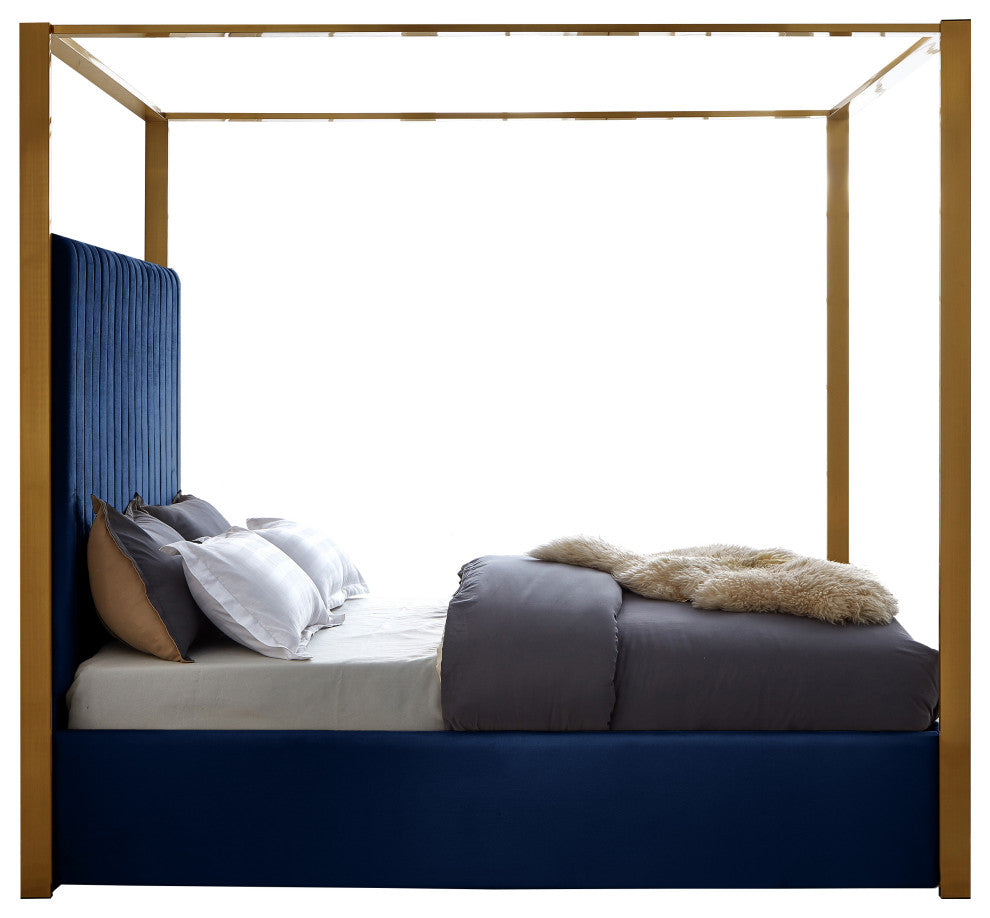 Jones Upholstered Bed, Navy, Queen, Velvet