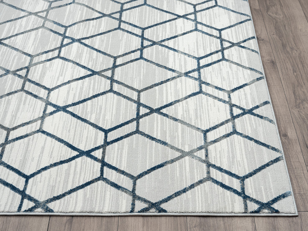 Abani Nova Nov120B Blue Distressed Geometric Area Rug
