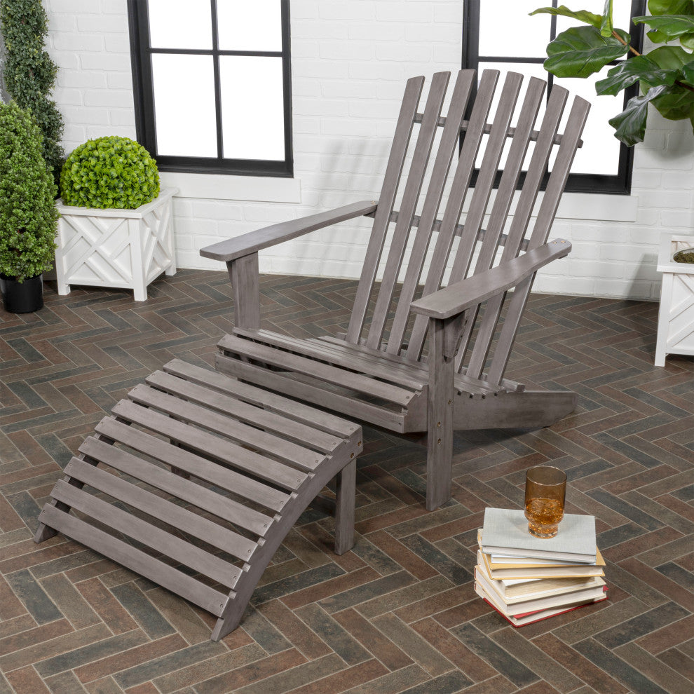 2-Piece Traditional Rustic Acacia Wood Adirondack Chair With Detachable Ottoman