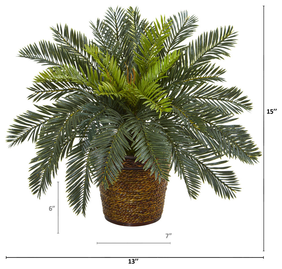 15" Cycas Artificial Plant, Basket
