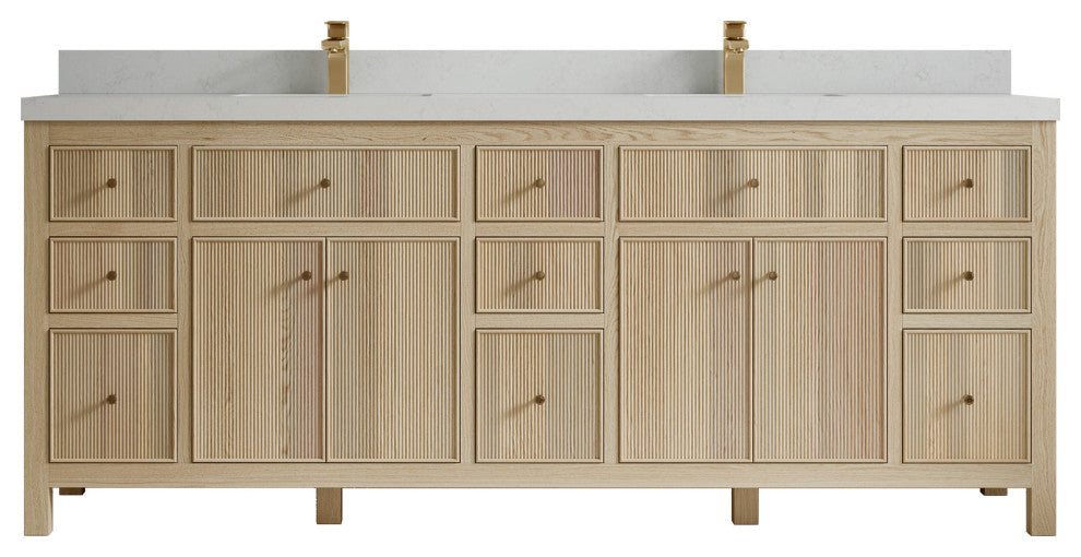 Sonoma Oak 84 Double Sink Bath Vanity with 2" Carrara Quartz