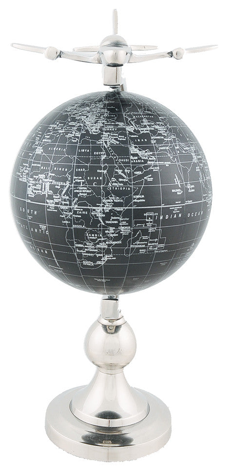 Airplane On Globe With Brass Stand