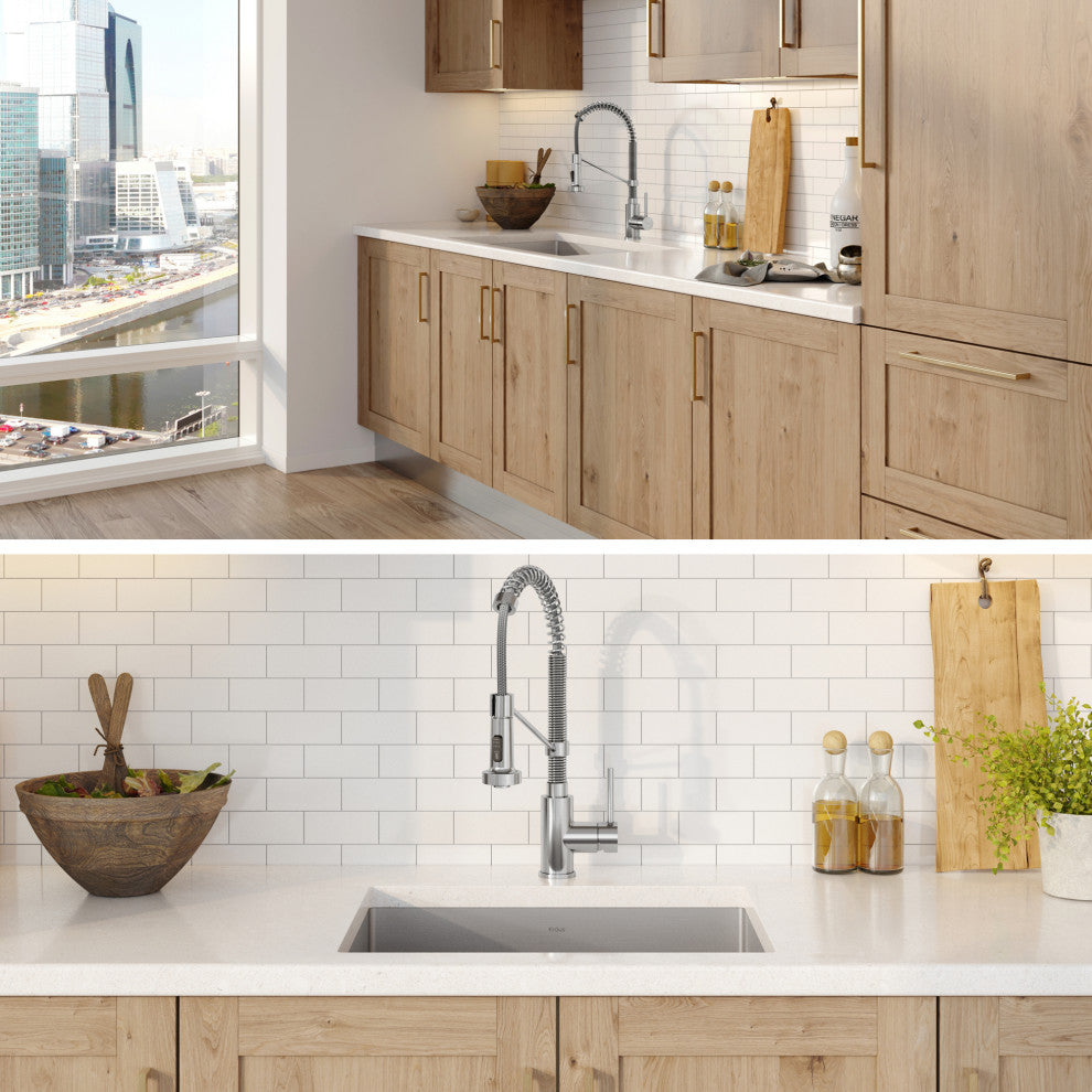 23" Undermount Stainless Steel Kitchen Sink, Pull-Down Faucet CH, Dispenser